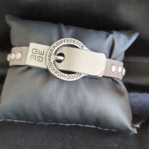 Good Works Leather and Silver Belt Buckle Bracelet "Believe"